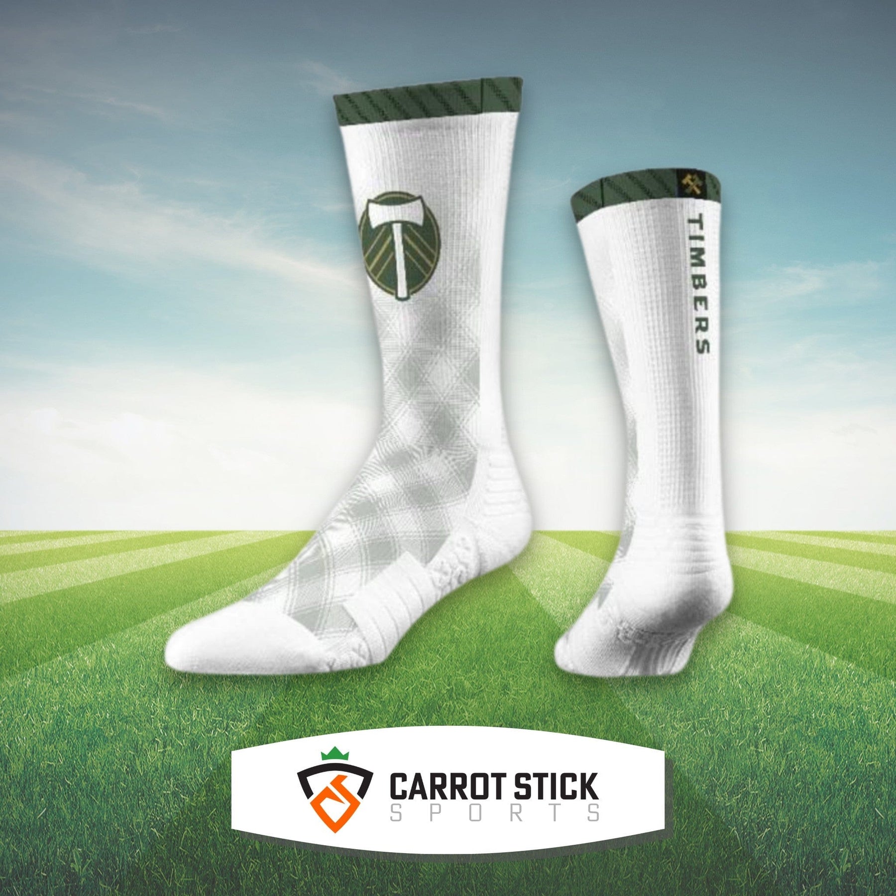 Strideline Socks Portland Timbers White CFS White Portland Timbers Crew Socks | Carrot Stick Sports